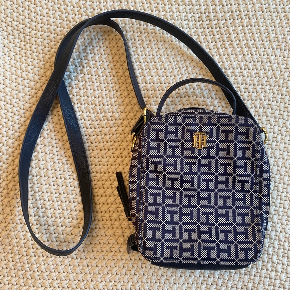 Tommy Hilfiger Navy and White Patterned Crossbody Bag